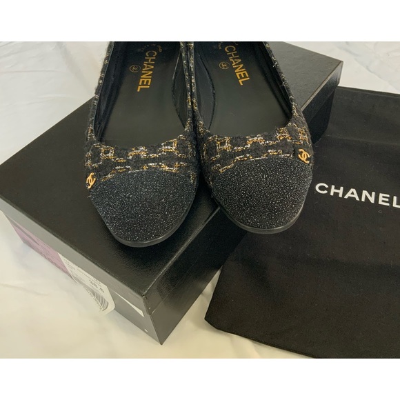 Chanel black tweed/metallic ballet flats - Picture 4 of 6